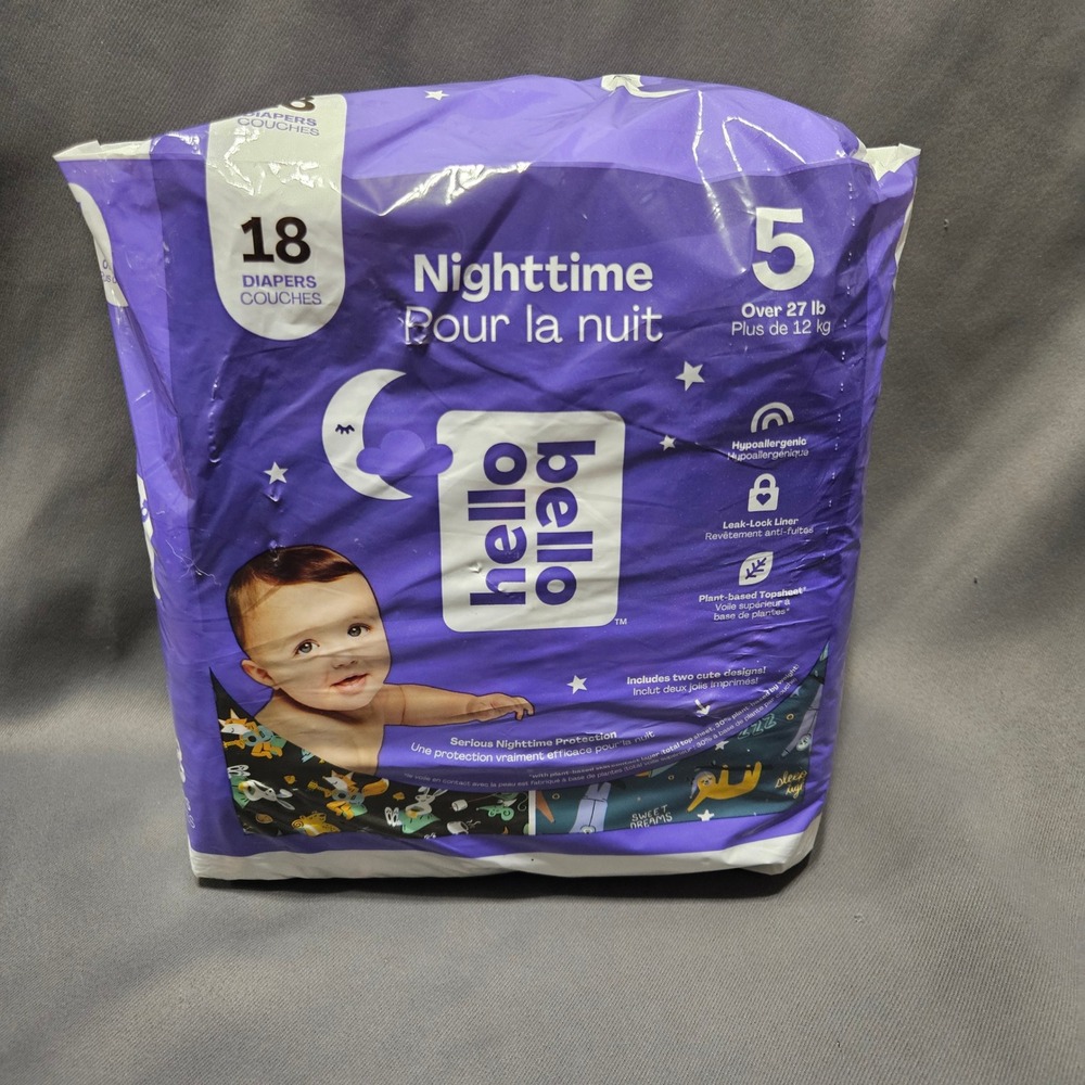 Hello Bello Nighttime Diapers Size 5 Over 27 lbs 18 Count Hypoallergenic Pack